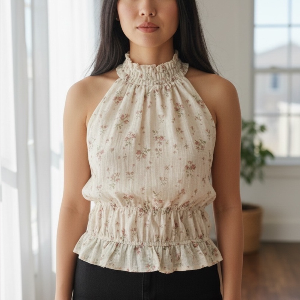 AND NOW THIS Floral Halter Neck Sleeveless Top